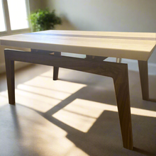 Load image into Gallery viewer, Handmade Mid-Century Modern Coffee Table – Hard Maple & Walnut with Bow Tie Inlay | Floating Top Design