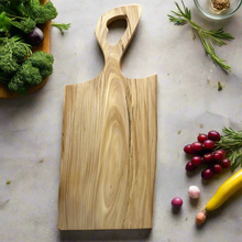 Load image into Gallery viewer, Hand Made Elm Charcuterie Board with Organic Handle – 24” x 10”
