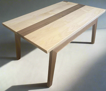 Load image into Gallery viewer, Handmade Mid-Century Modern Coffee Table – Hard Maple &amp; Walnut with Bow Tie Inlay | Floating Top Design
