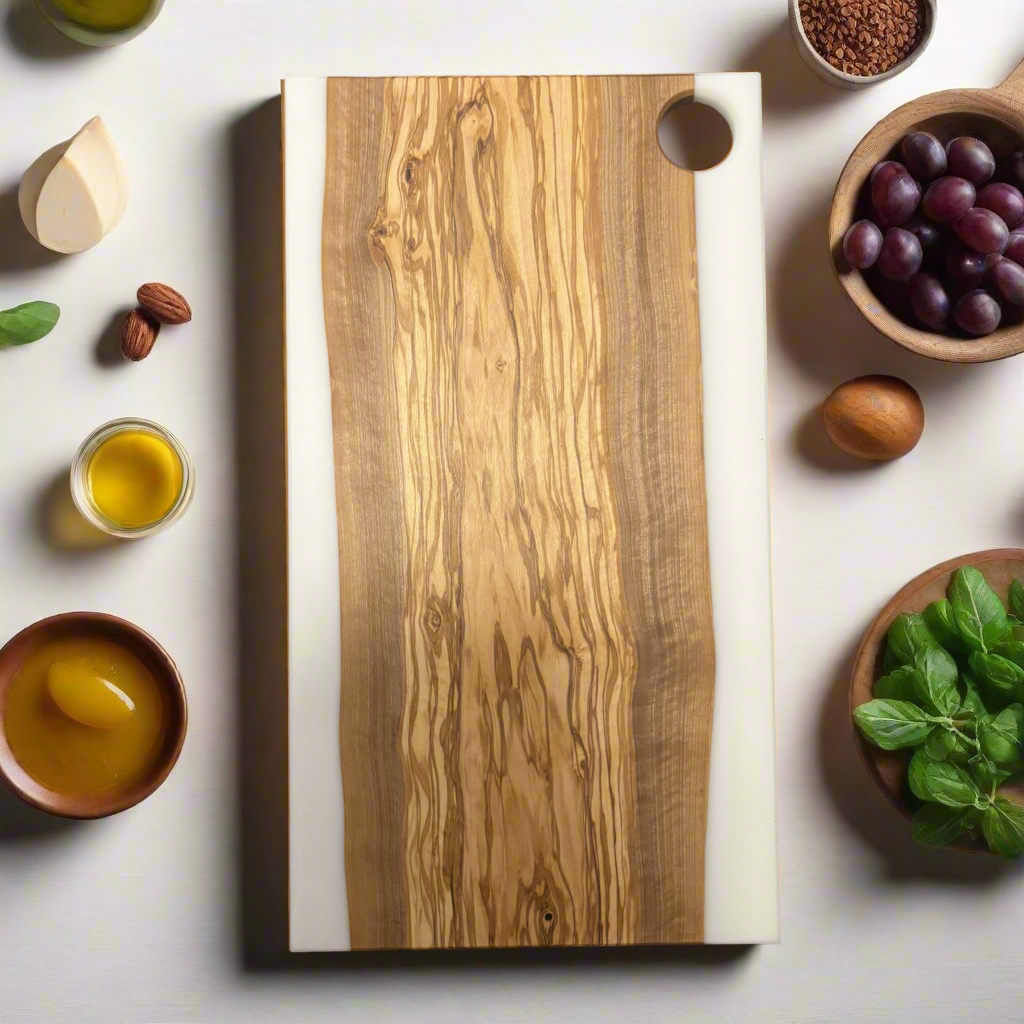 Highly Figured Live Edge Rustic Olive Wood and Resin Cast Charcuterie Board